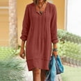 thumbnail image 1 of Women's Cotton and Linen Party Dresses V-Neck Drawstring 3/4 Sleeve Bohenian Solid Color Loose Comfy Breathable Pleated Beach Dress Casual Mini Dresses, 1 of 8