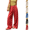 thumbnail image 1 of Women's Cotton Linen Polka Dots Loose Fit Pants Wide Leg Baggy Fall Jeans | Jeans for Women, Mid Waist Denim, Pants with Pocket, Fall Clothes, Y2k, Straight Leg, 1 of 7