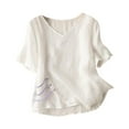 thumbnail image 1 of Women's Cotton Linen Shirt Cheongsam Blouse Dressy Casual Plain Short Sleeve Tops Lace Up Button Elegant Qipao Shirt, 1 of 3