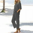 thumbnail image 1 of Women's Cotton Linen Shirt & Pants Set - Long Sleeve Solid Color Casual Suit, 5Xl, Gray, 1 of 9