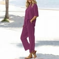 thumbnail image 1 of Women's Cotton Linen Shirt & Pants Set - Long Sleeve Solid Color Casual Suit, 5Xl, Red, 1 of 9