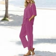 thumbnail image 1 of Women's Cotton Linen Shirt & Pants Set - Long Sleeve Solid Color Casual Suit, L, Pink, 1 of 9