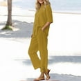 thumbnail image 1 of Women's Cotton Linen Shirt & Pants Set - Long Sleeve Solid Color Casual Suit, S, Gold, 1 of 9