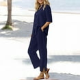 thumbnail image 1 of Women's Cotton Linen Shirt & Pants Set - Long Sleeve Solid Color Casual Suit, Xl, Blue, 1 of 9