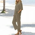 thumbnail image 1 of Women's Cotton Linen Shirt & Pants Set - Long Sleeve Solid Color Casual Suit, Xl, Brown, 1 of 9