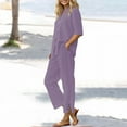 thumbnail image 1 of Women's Cotton Linen Shirt & Pants Set - Long Sleeve Solid Color Casual Suit, Xl, Purple, 1 of 9