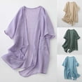 thumbnail image 1 of Women's Cotton Linen Shirt Short Sleeve Pocket Detail Medium Length Casual Top, 1 of 9