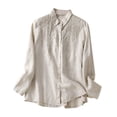 thumbnail image 1 of Women's Cotton Linen Shirts Button Down Lapel Collar Tunic Tops Casual Work Office Blouse Spring Summer Comfy T Shirts, 1 of 6