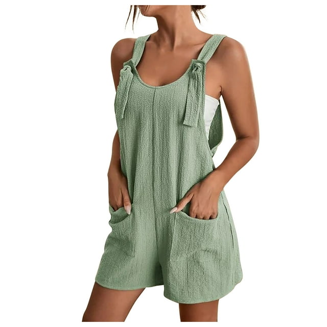Women's Cotton Linen Short Overalls Summer Fashion Romper Shorts with ...