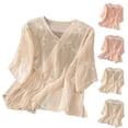 thumbnail image 1 of Women's Cotton Linen Short Sleeve Blouse Embroidered Button Down Summer, 1 of 9
