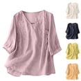 thumbnail image 1 of Women's Cotton Linen Short Sleeve Button Shirt Embroidered Casual Top, 1 of 9