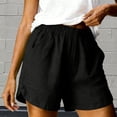 thumbnail image 1 of Women's Cotton Linen Shorts, 2026 Summer Casual Shorts with Side Pockets, Elastic Waist High Waist Shorts for Beach, Vacation, Daily Wear and Outdoor Activities Black XXXL, 1 of 2