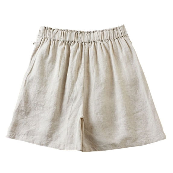 Women's Cotton Linen Shorts Casual Elastic Waist Wide Leg Pants Summer Shorts