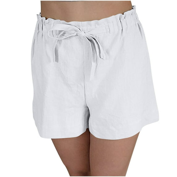 Women's Cotton Linen Shorts Elastic Waist Drawstring Wide Leg Shorts Casual Loose Comfy Summer Lounge Shorts