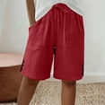 thumbnail image 1 of Women's Cotton Linen Shorts, High Waisted Wide Leg Knee Length Casual Shorts with Pockets and Side Split, Elastic Drawstring Beach Shorts for Summer Vacation and Daily Wear Red S, 1 of 6