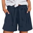 thumbnail image 1 of Women's Cotton Linen Shorts Plus Size Wide Leg Short Solid Colour Drawstring with Pockets Elastic Waist Loose Casual Pants Summer Short Beach Walking Shorts for Women, 1 of 6