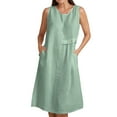 thumbnail image 1 of Women's Cotton Linen Sleeveless A-Line Tank Dress with Pockets Loose Crew Neck Casual Lightweight Midi Beach Sundress, 1 of 8