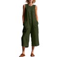 thumbnail image 1 of Women's Cotton‑Linen Sleeveless Button‑Front Jumpsuit Crew Neck Solid‑Color Utility Loose Cropped One‑Piece Pants with Multi‑Pockets Army Green L(L), 1 of 6