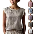 thumbnail image 1 of Women's Cotton Linen Sleeveless Shirt Lace Patchwork Casual Top, 1 of 3