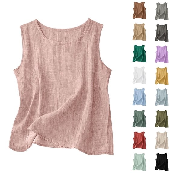 Women's Cotton Linen Sleeveless Tank Top Casual Summer Basic Layering Camisole Beach Vacation