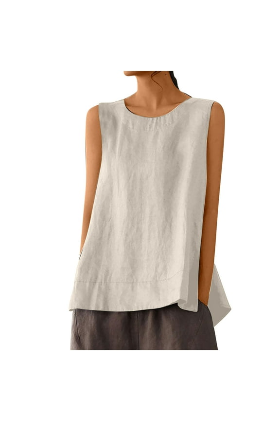 Women's Cotton Linen Sleeveless Tank Top | Lightweight Summer Casual Vest for Yoga, Beach & Daily Wear 2025 (6+Colors, True To Size) Beige S