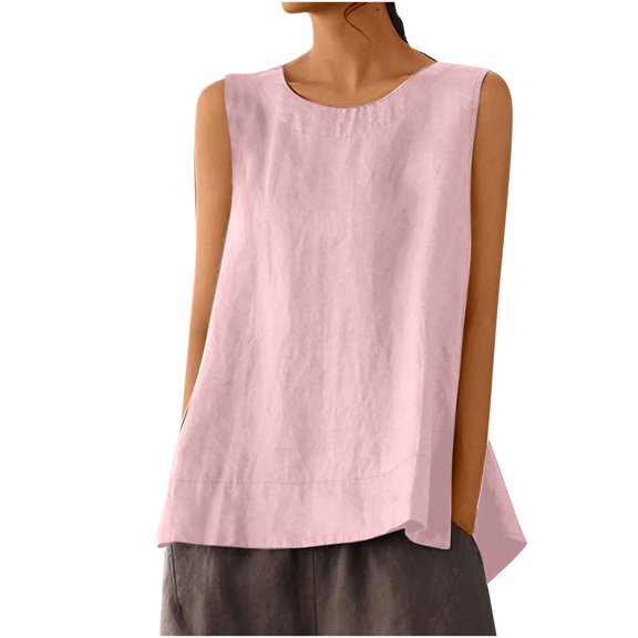 Women's Cotton Linen Sleeveless Tank Top | Lightweight Summer Casual Vest for Yoga, Beach & Daily Wear 2025 (6+Colors, True To Size) Pink Xxl