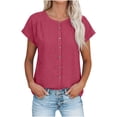 thumbnail image 1 of Women's Cotton-Linen Solid Raglan-Sleeve Button-Front Shirt - Breathable Casual Everyday & Office Wear, 1 of 5
