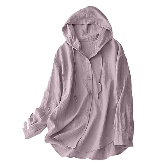 Women's Cotton Linen Sun Protection Shirts Hoodie Long Sleeve Button Up Cardigan Lightweight Summer Beach Tops