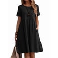 thumbnail image 1 of Women's Cotton Linen T-Shirt Dress, Casual Loose Fit Short Sleeve Midi Dress with Pockets for Summer Black M, 1 of 7