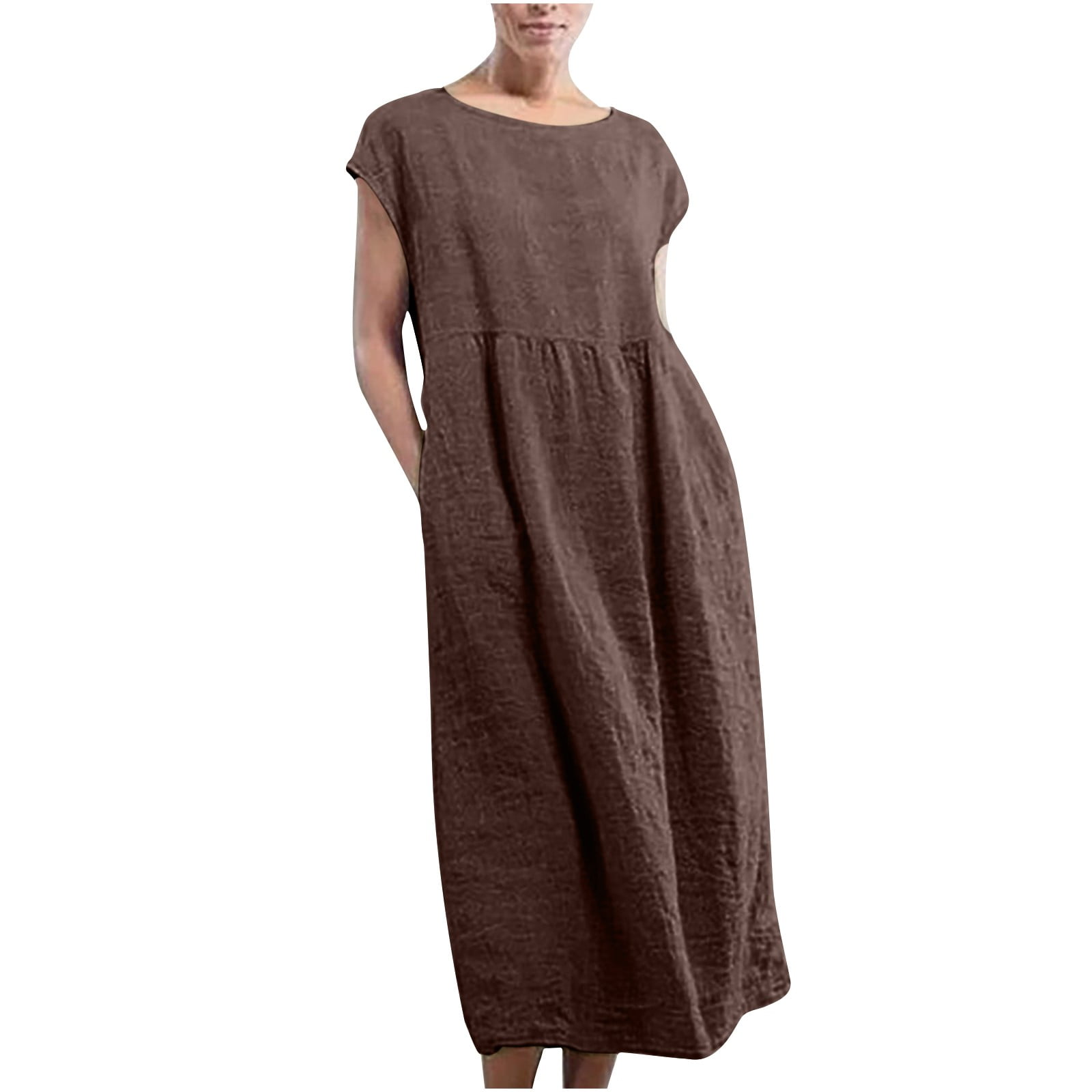 Sleeveless Casual Cotton and Linen Dress