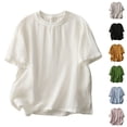 thumbnail image 1 of Women's Cotton Linen T Shirt Short Sleeve Ribbed Spliced Summer Casual Loose Pullover Top by Yigetop Beige L, 1 of 8