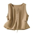 thumbnail image 1 of Women's Cotton Linen Tank Tops Button Down V Neck Sleeveless T Shirt Soft Solid Color Slim Fit Retro Tops, 1 of 6