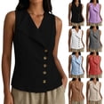thumbnail image 1 of Women's Cotton Linen Tank Tops V Neck Sleeveless Blouse 2026 Summer Casual Button down Collared Vest Shirts by Yigetop Red XL, 1 of 8