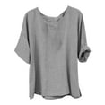 thumbnail image 1 of Women's Cotton Linen Top Short Sleeve Crew Neck Oversized Boho Blouse with Side Slit - Summer Casual | Yubnlvae (Grey | XXL), 1 of 4