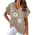 thumbnail image 1 of Women's Cotton Linen Tops Loose Fit V-neck Short Sleeve T-shirts Summer Casual Print Shirts Blouse, 1 of 5
