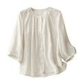 thumbnail image 1 of Women's Cotton Linen Tops Short Sleeve Button down Shirts Solid Color Loose Fit Blouses Lightweight Clothes (2XL, Beige 3), 1 of 4