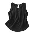 thumbnail image 1 of Women's Cotton Linen Tops Summer Keyhole Back Pleated Crew Neck Sleeveless Shirts Casual Loose Blouses (L, Black), 1 of 7
