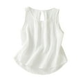 thumbnail image 1 of Women's Cotton Linen Tops Summer Keyhole Back Pleated Crew Neck Sleeveless Shirts Casual Loose Blouses (XL, White), 1 of 7