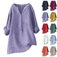 thumbnail image 1 of Women's Cotton Linen Tunic V Neck 3/4 Sleeve Oversized Summer Casual Blouse, 1 of 4