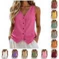 thumbnail image 1 of Women's Cotton Linen Vest Button Down Casual Breathable Sleeveless Shirt Spring Summer Vacation Wear Tank Topss, 1 of 8