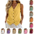 thumbnail image 1 of Women's Cotton Linen Vest Button Down Casual Breathable Sleeveless Shirt Spring Summer Vacation Wear Tank Topss, 1 of 8
