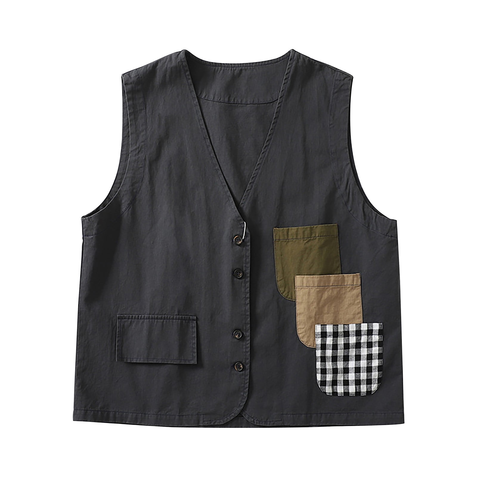 Women's Cotton Linen Vest Sleeveless V-Neck Button Cotton