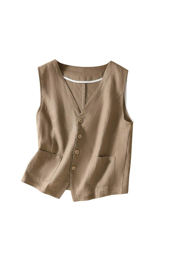 Women's Cotton Linen Vests V Neck Sleeveless for Spring and Summer