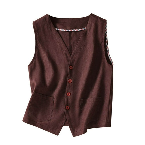 Women's Cotton Linen Vests V Neck Sleeveless for Spring and Summer