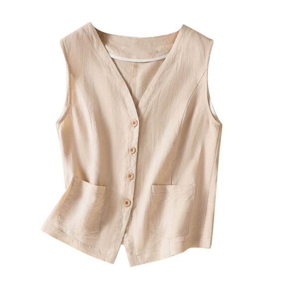 Women's Cotton Linen Vests V Neck Sleeveless for Spring and Summer