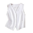 thumbnail image 1 of Women's Cotton Linen Vests V Neck Sleeveless for Spring and Summer, 1 of 6