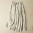 thumbnail image 1 of Women's Cotton Linen Wide Leg Pants, Elastic Drawstring Waist Loose Fit Palazzo Pants, Flowy Spring Summer Trousers for Beach, Vacation, Daily Wear and Boho Style Beige L, 1 of 2