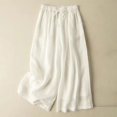 thumbnail image 1 of Women's Cotton Linen Wide Leg Pants, Elastic Drawstring Waist Loose Fit Palazzo Pants, Flowy Spring Summer Trousers for Beach, Vacation, Daily Wear and Boho Style White XL, 1 of 2