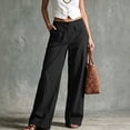 thumbnail image 1 of Women's Cotton Linen Wide Leg Pants, High Waist Button Casual Loose Long Trousers with Pockets, Solid Color Fashion Pants for Daily Vacation Wear 01-Black S, 1 of 4