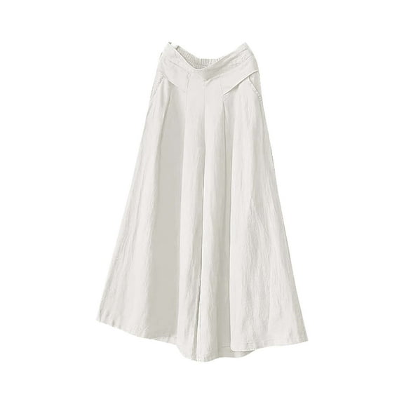 Women's Cotton Linen Wide Leg Pants - Loose Fit, High Waist, Summer Casual - Elastic Waist - M-XXXL